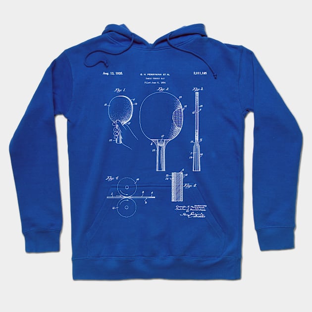 Table Tennis Patent - Tennis Paddle Art - Blueprint Hoodie by patentpress